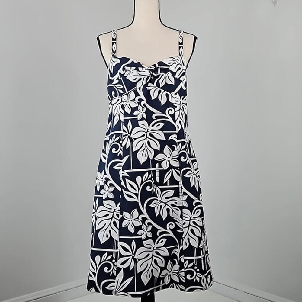 Tommy Bahama Tropical Print‎ A-line Midi Sun Dress | Navy White | Women's 12